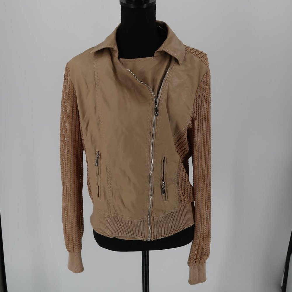 Downtown Coalition Women's Beige Faux Leather Jacket Size Large NWT